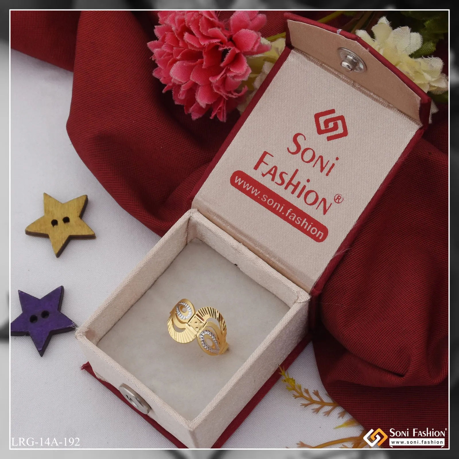 1 Gram Gold Plated Hand-Crafted Design Gold Plated Ring for Ladies - Style A192