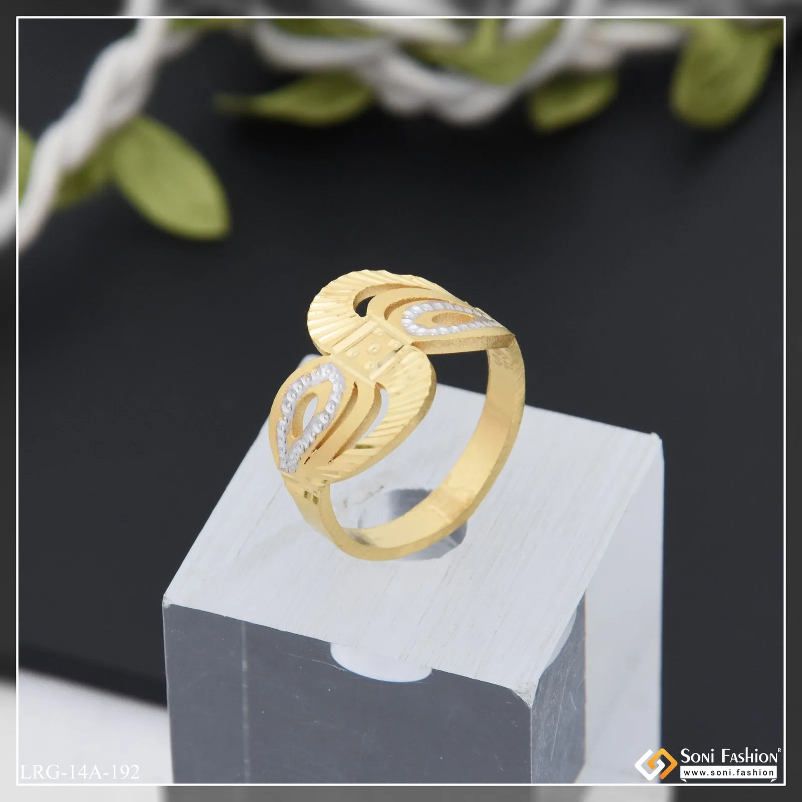 1 Gram Gold Plated Hand-Crafted Design Gold Plated Ring for Ladies - Style A192