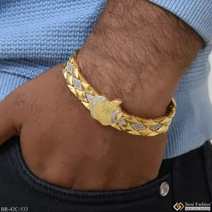 1 Gram Gold Plated with Diamond Artisanal Design Bracelet for Men - Style C533