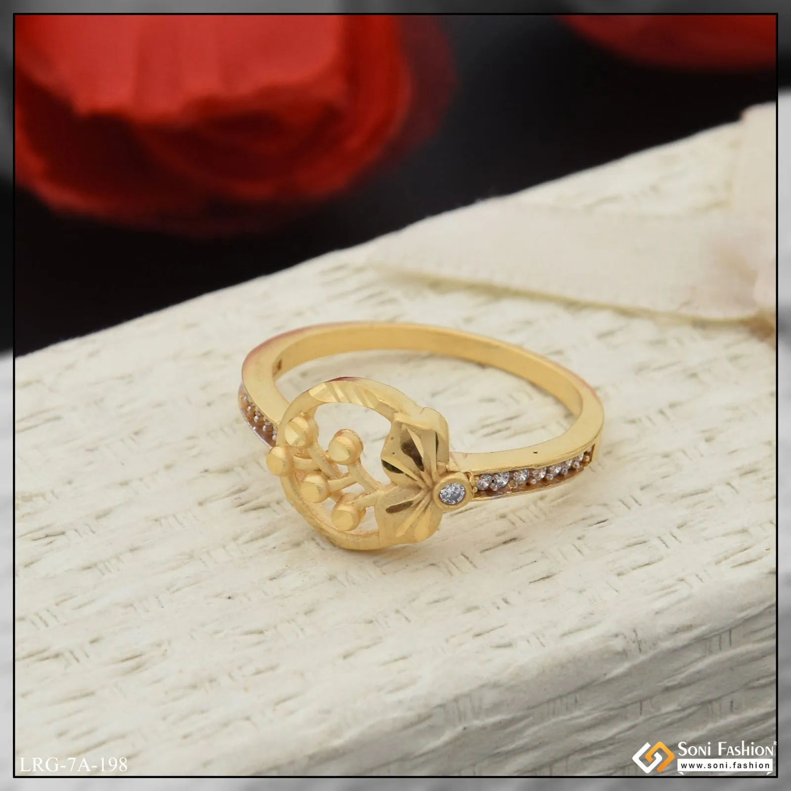 1 Gram Gold Plated with Diamond Eye-Catching Design Ring for Ladies - Style A198