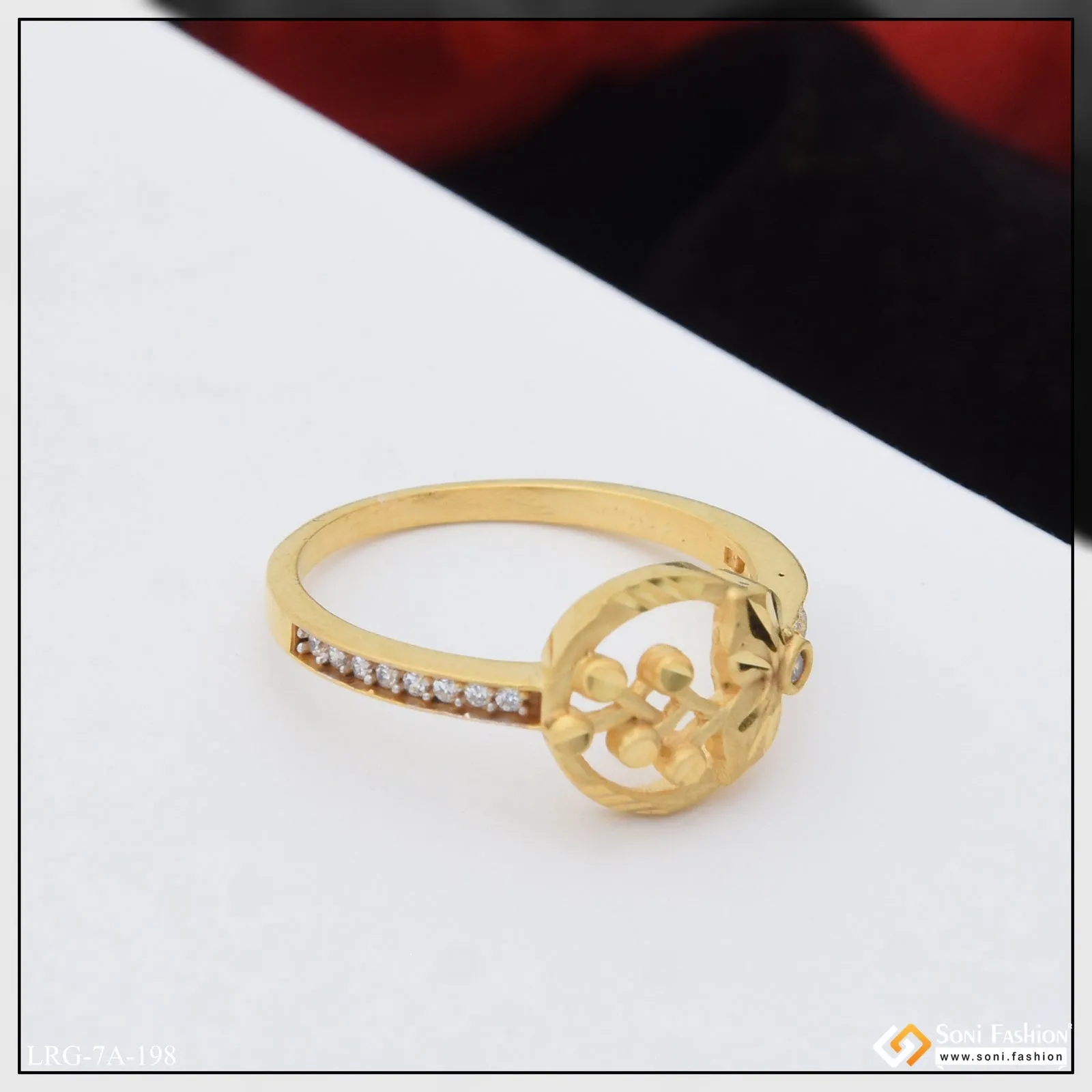 1 Gram Gold Plated with Diamond Eye-Catching Design Ring for Ladies - Style A198