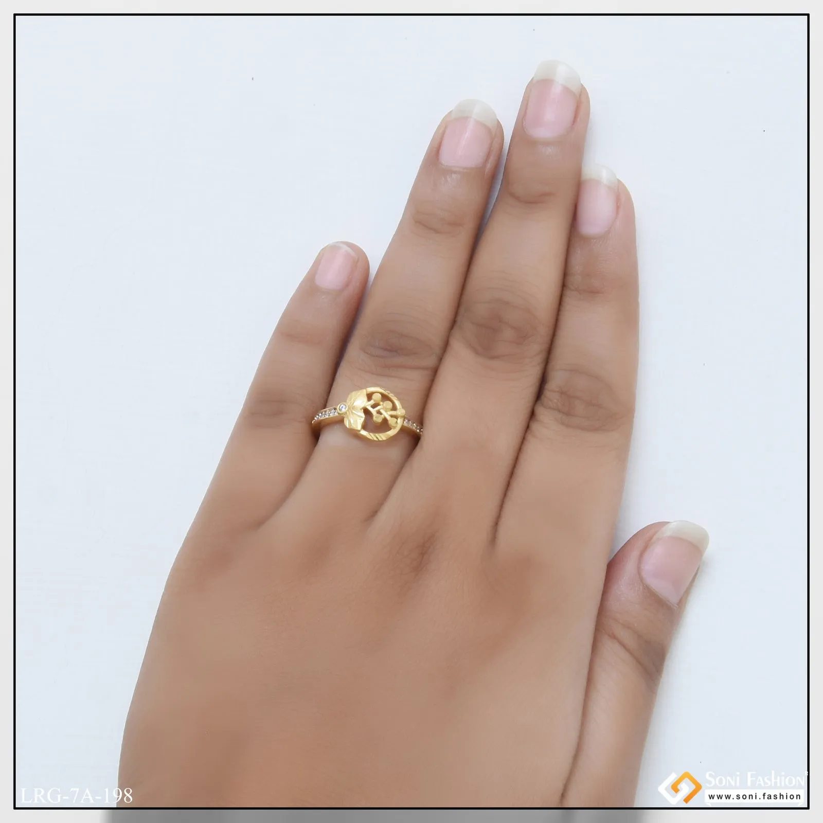 1 Gram Gold Plated with Diamond Eye-Catching Design Ring for Ladies - Style A198
