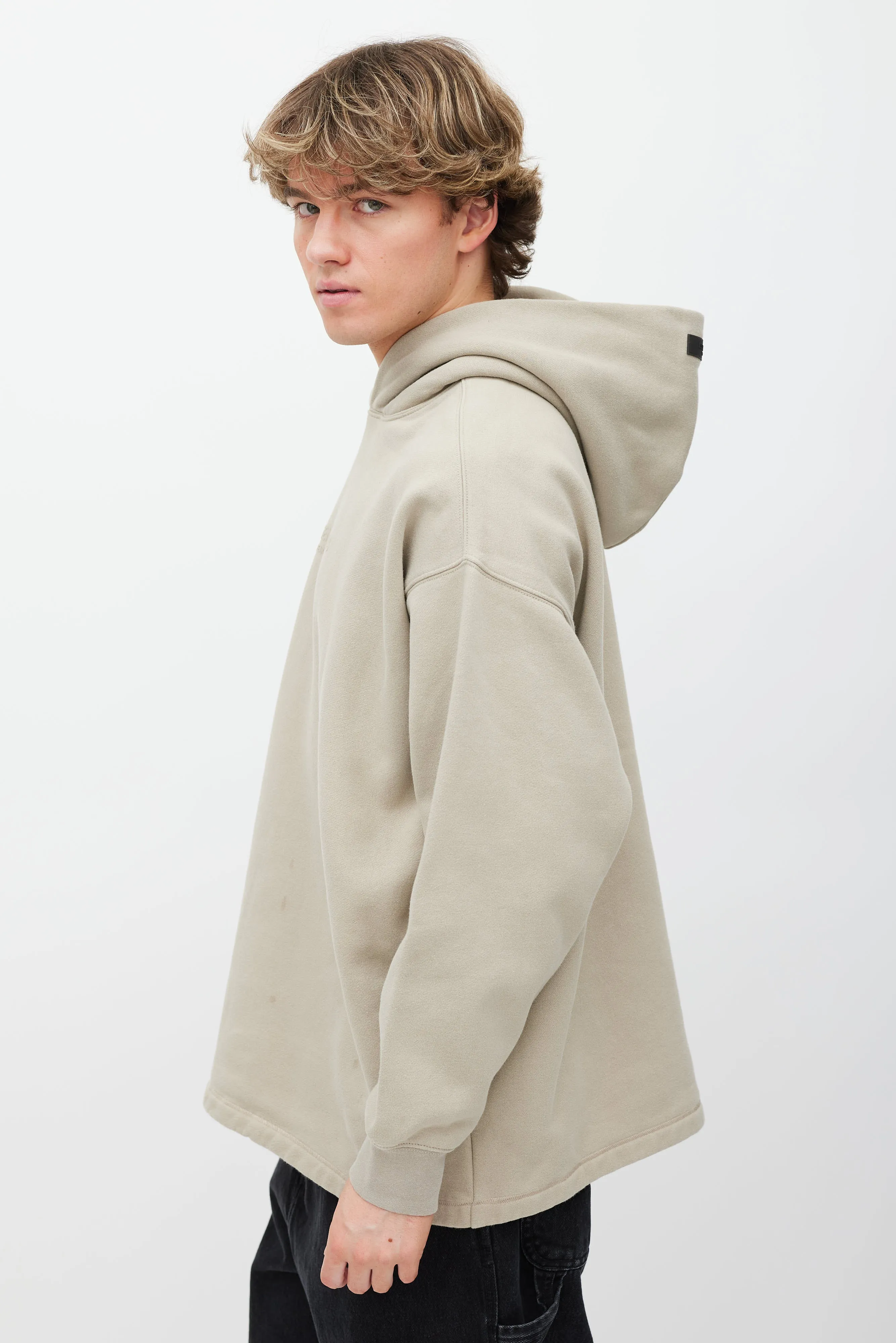 Beige Logo Front Hoodie