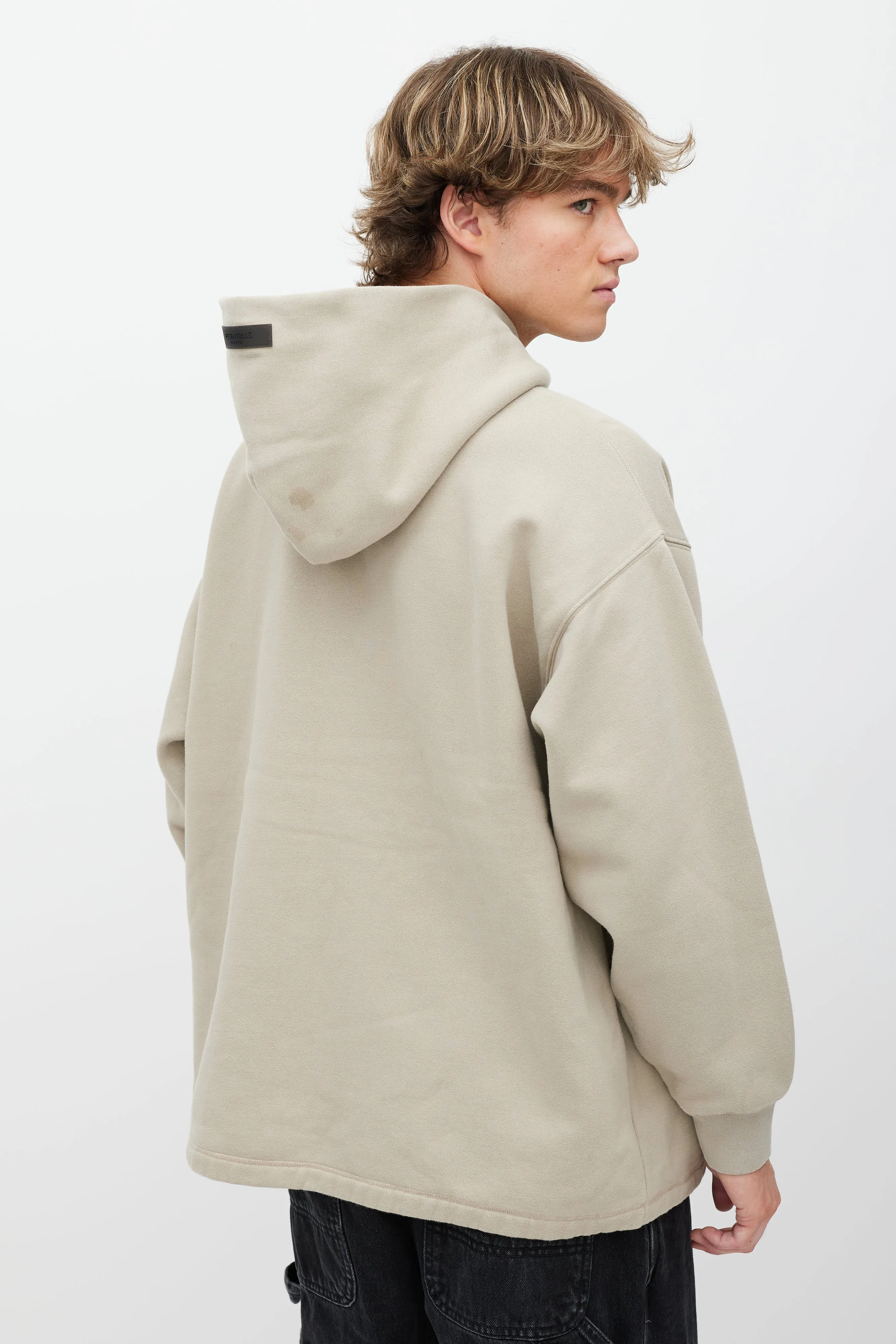 Beige Logo Front Hoodie
