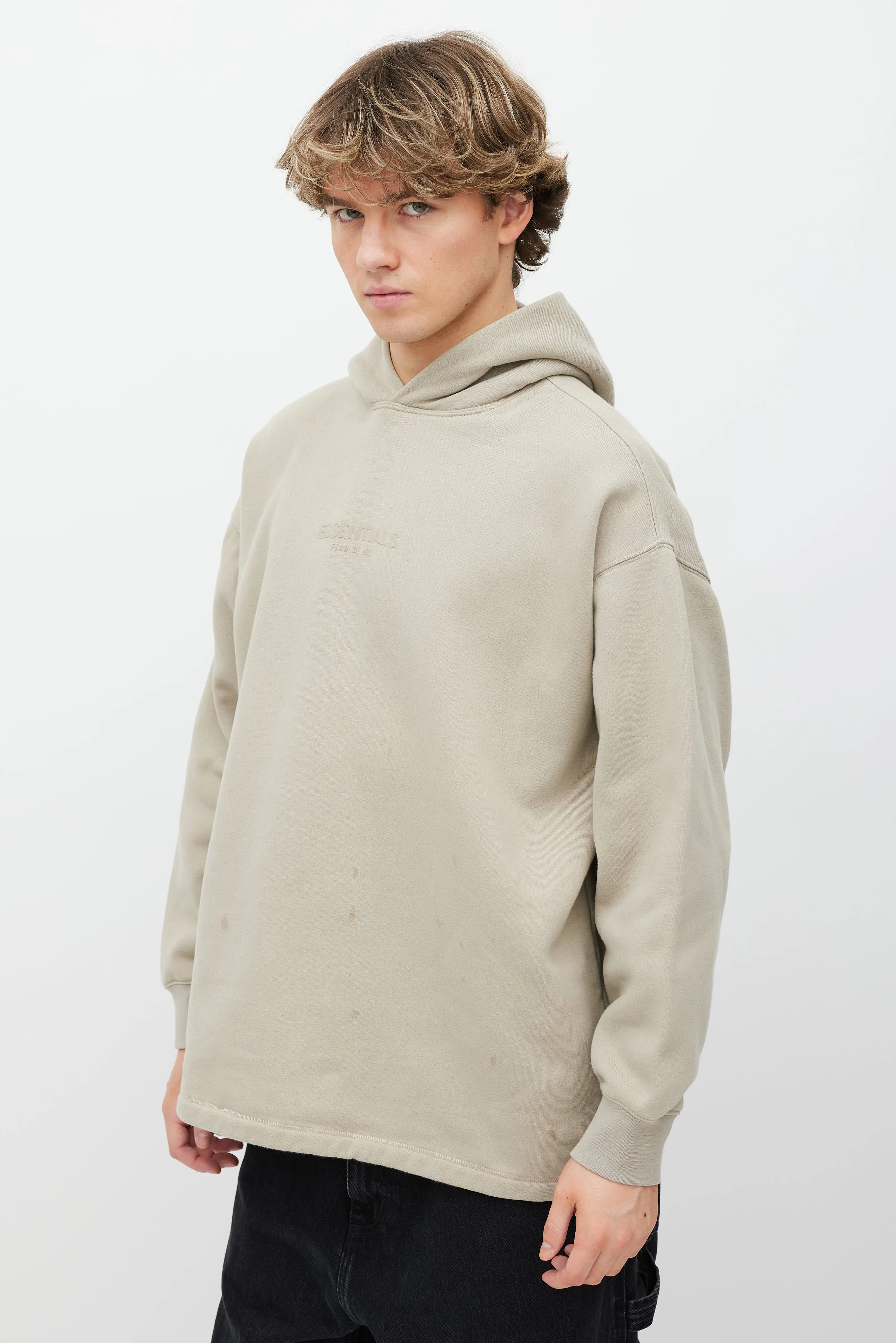 Beige Logo Front Hoodie
