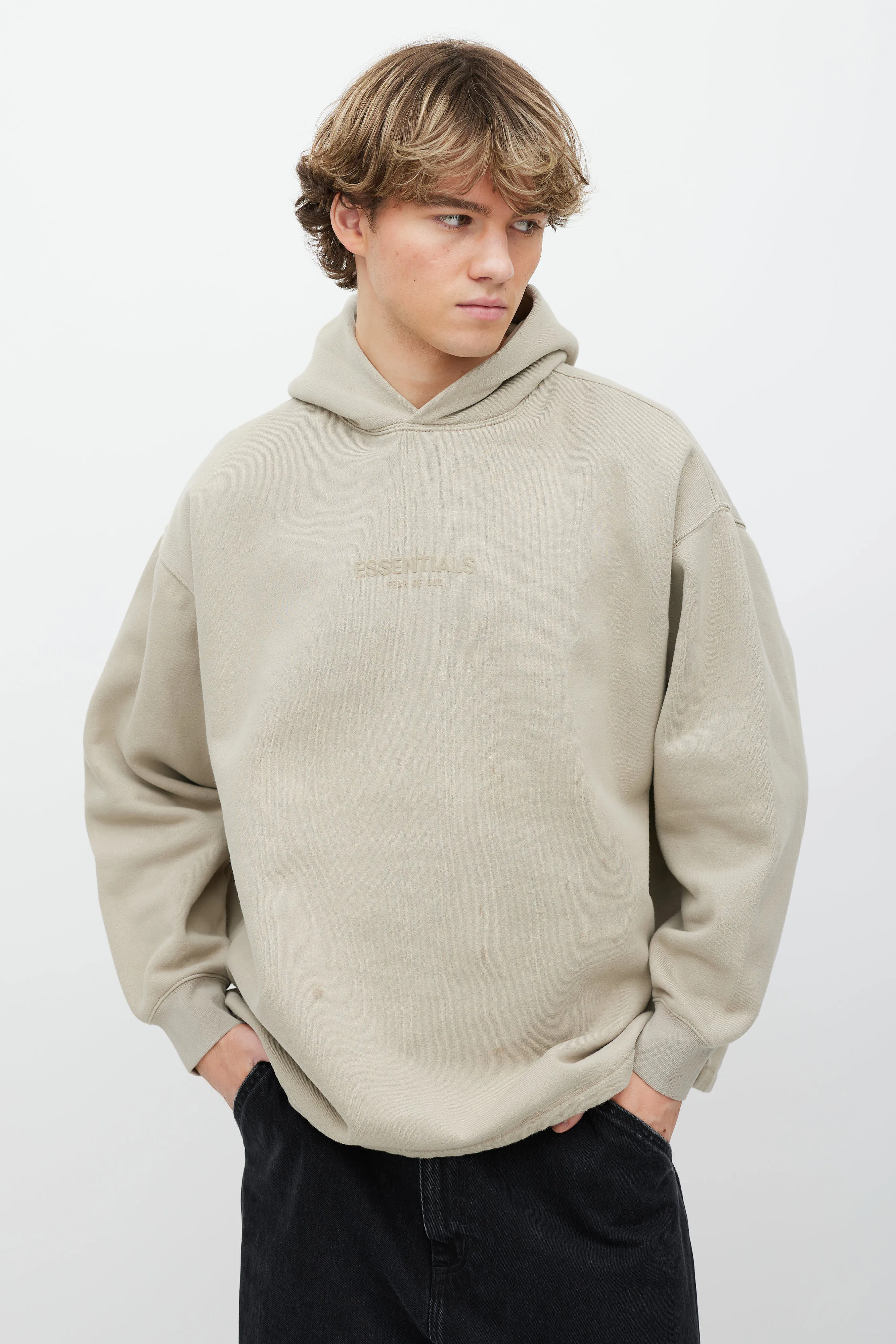 Beige Logo Front Hoodie