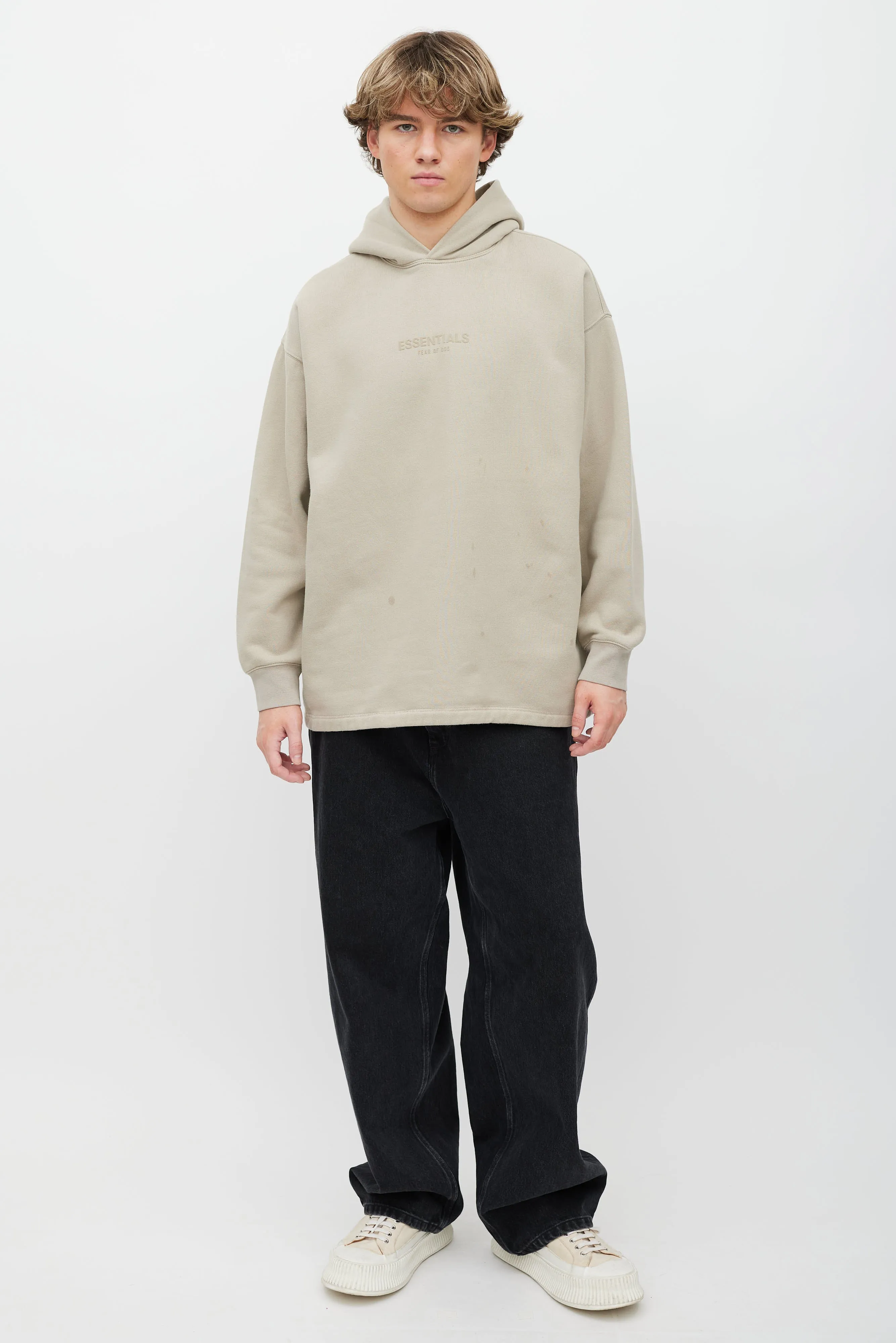 Beige Logo Front Hoodie