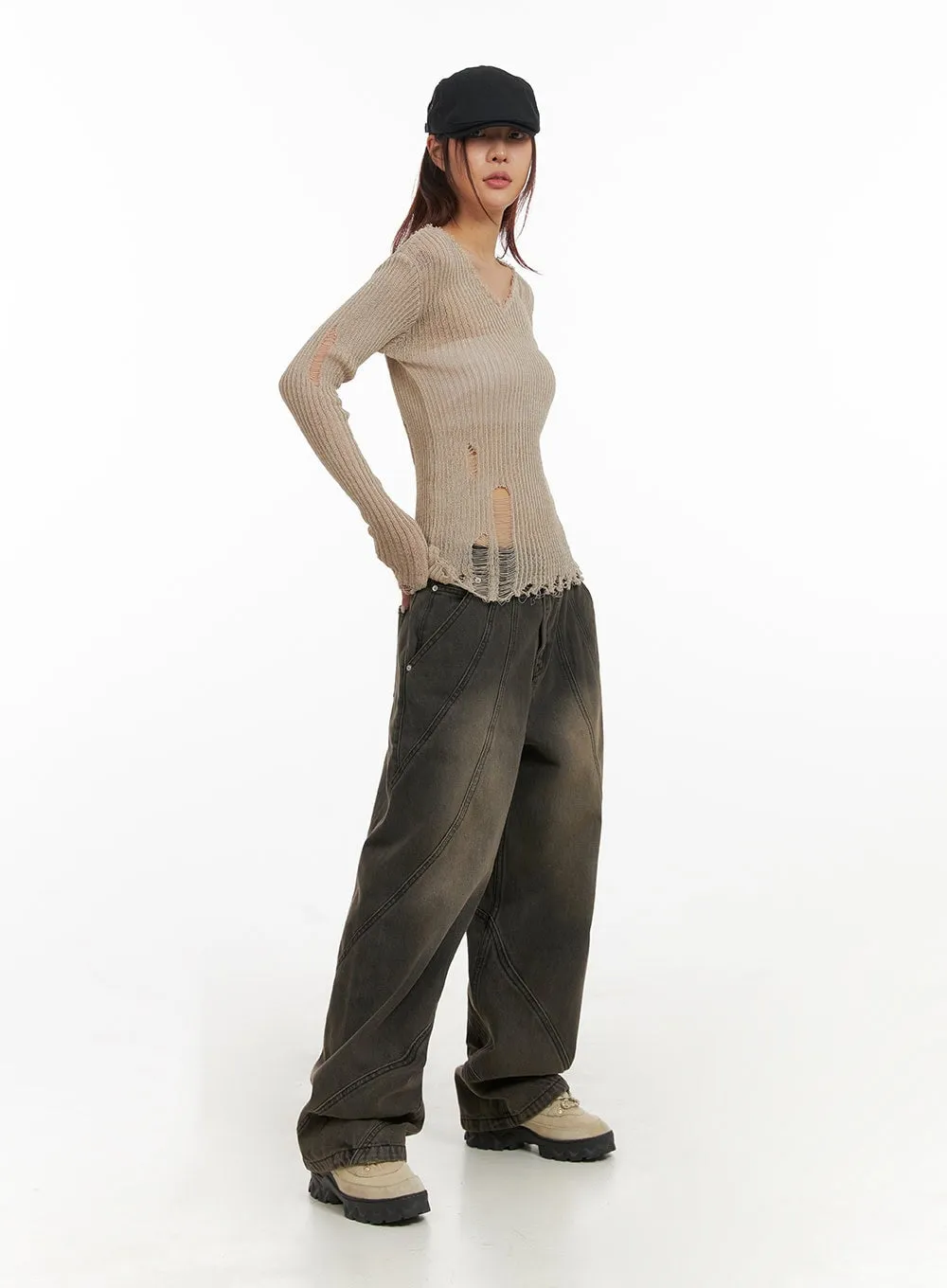 Denim Washed Baggy Jeans IY410