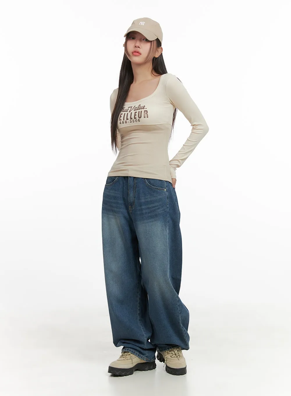 Lacey Washed Denim Baggy Jeans CO404